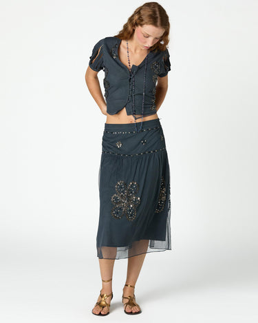 EMBROIDERED TULLE SHIRT ANTHRACITE