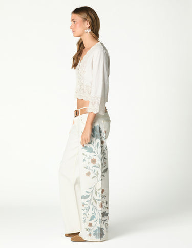 LACE BUTTON-UP SHIRT IN ECRU