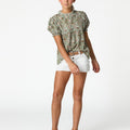 GREEN STITCHING FLORAL PRINT SHIRT
