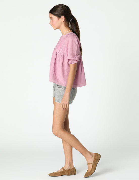 LANTERN SLEEVE GATHERED SHIRT PINK