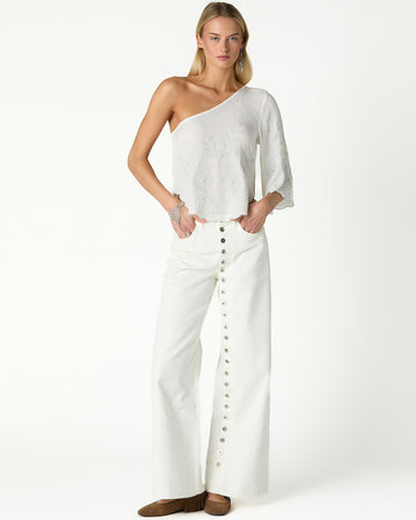 RAW ASYMMETRICAL EMBROIDERED TOP