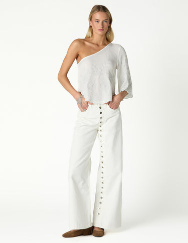 RAW ASYMMETRICAL EMBROIDERED TOP