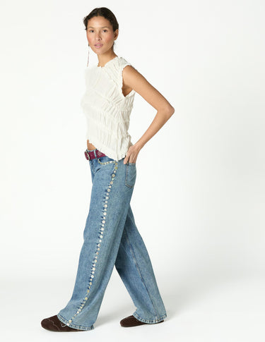 WHITE GATHERED TOP