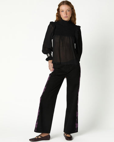 BLACK DENIM EMBROIDERED BERRY