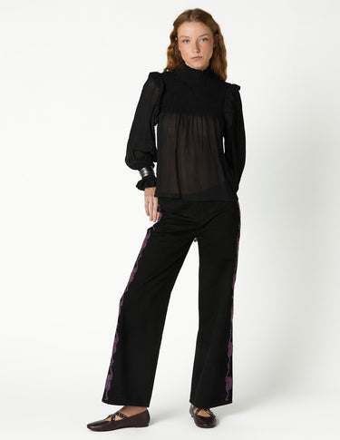 BLACK DENIM EMBROIDERED BERRY