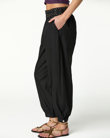 BLACK STUDDED HAREM TROUSERS