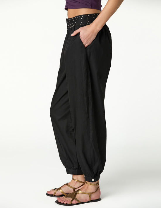 BLACK STUDDED HAREM TROUSERS