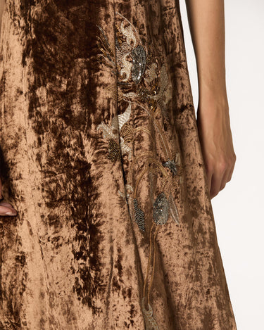 BROWN EMBROIDERED VELVET DRESS