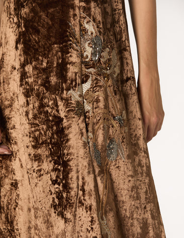 BROWN EMBROIDERED VELVET DRESS
