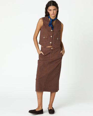 BROWN STRIPED DENIM VEST