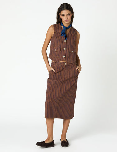 BROWN STRIPED DENIM VEST