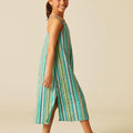 MULTICOLOR STRIPED GREEN DRESS