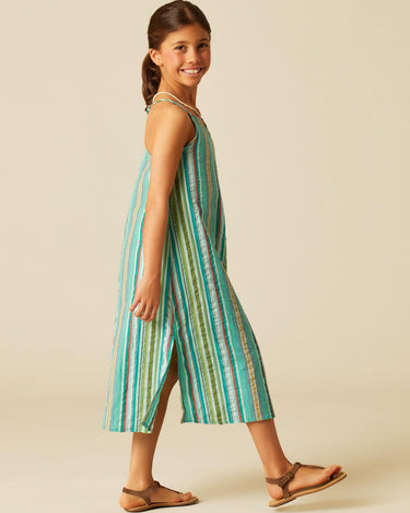 MULTICOLOR STRIPED GREEN DRESS