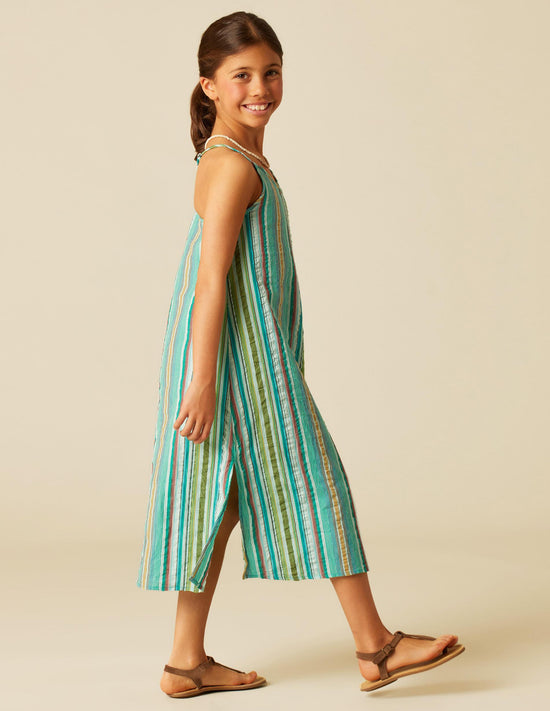 MULTICOLOR STRIPED GREEN DRESS