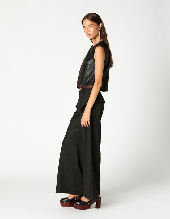 ANTHRACITE STRIPED BUTTON-WAIST PANTS