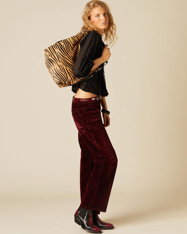 BURGUNDY VELVET POCKET TROUSERS