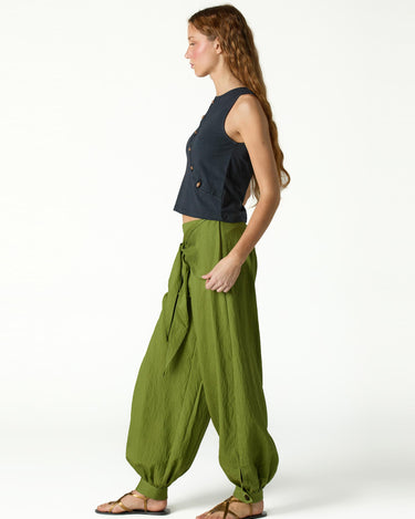 GREEN TIED BAGGY TROUSERS
