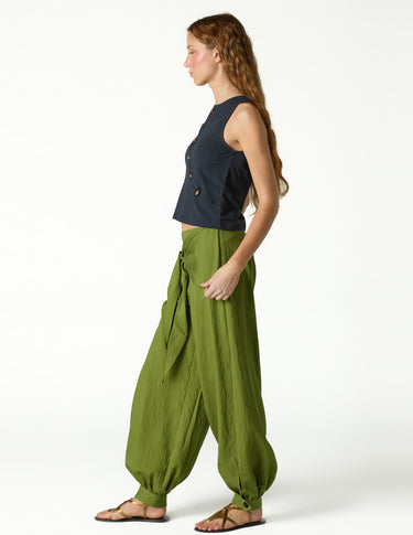 GREEN TIED BAGGY TROUSERS