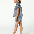 BLUE STITCHING FLORAL PRINT SHIRT