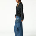 BLUE DENIM FRINGED PANTS