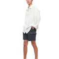 White linen V-neck shirt