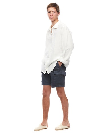 White linen V-neck shirt