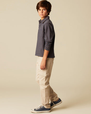 BLUE POLO SHIRT BROWN STRIPE