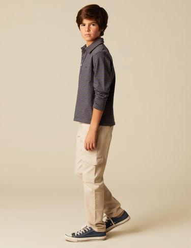 BLUE POLO SHIRT BROWN STRIPE
