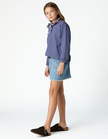 BLUE WRAP SKIRT WITH POCKETS