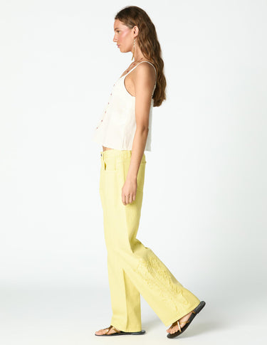 EMBROIDERED ECRU LINEN STRAP TOP