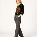 EMBROIDERED VELVET ASYMMETRICAL TOP