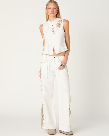 WHITE COWBOY STUDDED JEANS