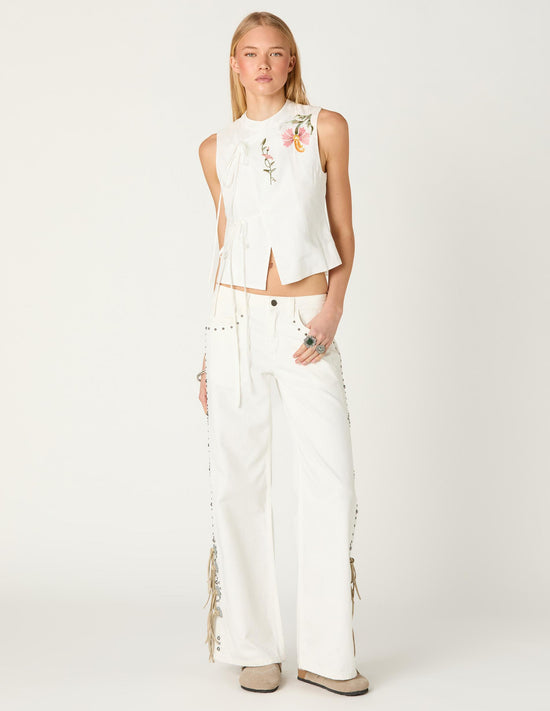 WHITE COWBOY STUDDED JEANS