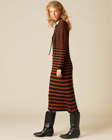 OCHRE/BLACK STRIPED DRESS