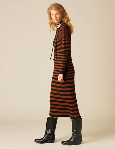 VESTIDO RAYA OCRE/NEGRO