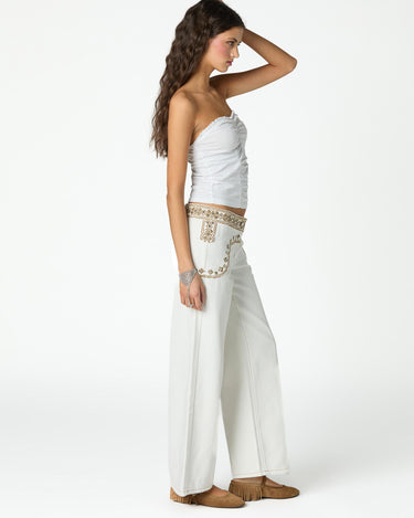 EMBROIDERED YOKE TROUSERS ECRU