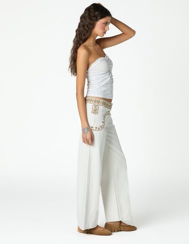 EMBROIDERED YOKE TROUSERS ECRU