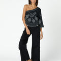 BLACK EMBROIDERED ASYMMETRICAL TOP