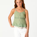 GREEN STRAPPY CINCHED HEM TOP