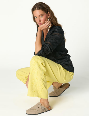 LIME FRINGED PRINT TROUSERS