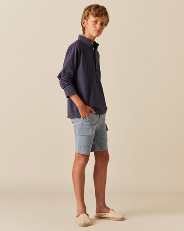 BLUE STRIPED CARGO SHORTS