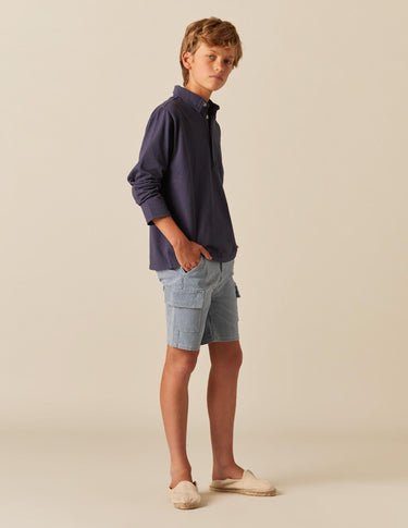 BLUE STRIPED CARGO SHORTS