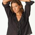 RUFFLED GATHERED ANTHRACITE SHIRT