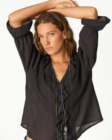 RUFFLED GATHERED ANTHRACITE SHIRT