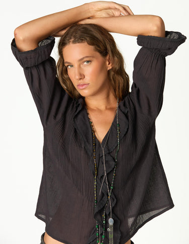 RUFFLED GATHERED ANTHRACITE SHIRT