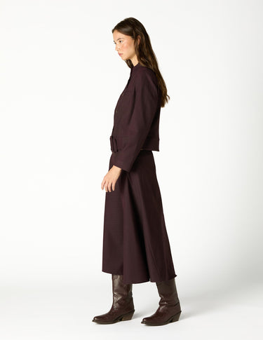 GARNET STRIPED BUCKLE BLAZER