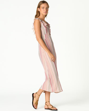 RUFFLED STRIPED CUT-OUT DRESS