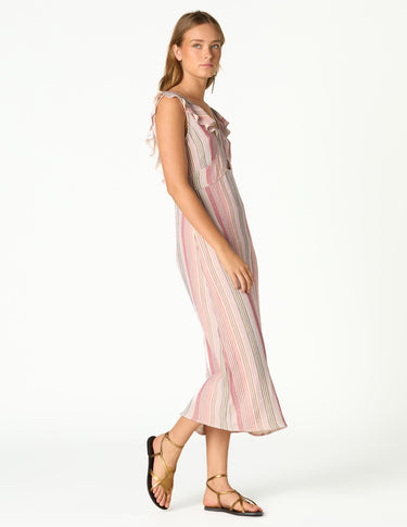 RUFFLED STRIPED CUT-OUT DRESS