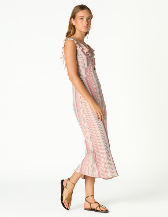 RUFFLED STRIPED CUT-OUT DRESS