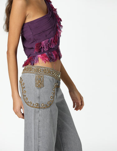 EMBROIDERED YOKE TROUSERS GREY